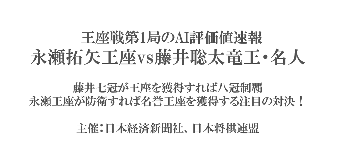 王座戦第1局のAI評価値速報-藤井聡太七冠vs永瀬拓矢王座